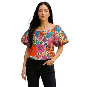H&M Off The Shoulder Puff Sleeve Floral Print Top- size 8